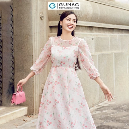 Đầm hoa tay lửng thời trang GUMAC DD12027