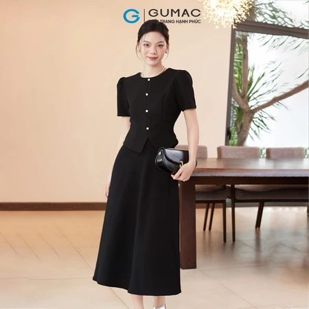 Set lẻ Áo kiểu nữ thiết xẻ lai V sang trọng GUMAC AE10054 - Chân váy dáng xòe GUMAC VE10018