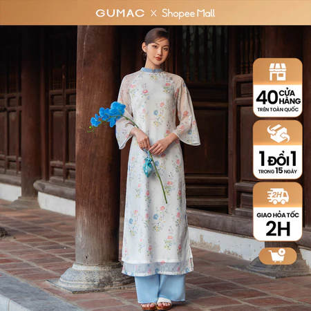 Áo dài suông cổ nơ thời trang GUMAC QPD12047 (không kèm quần)