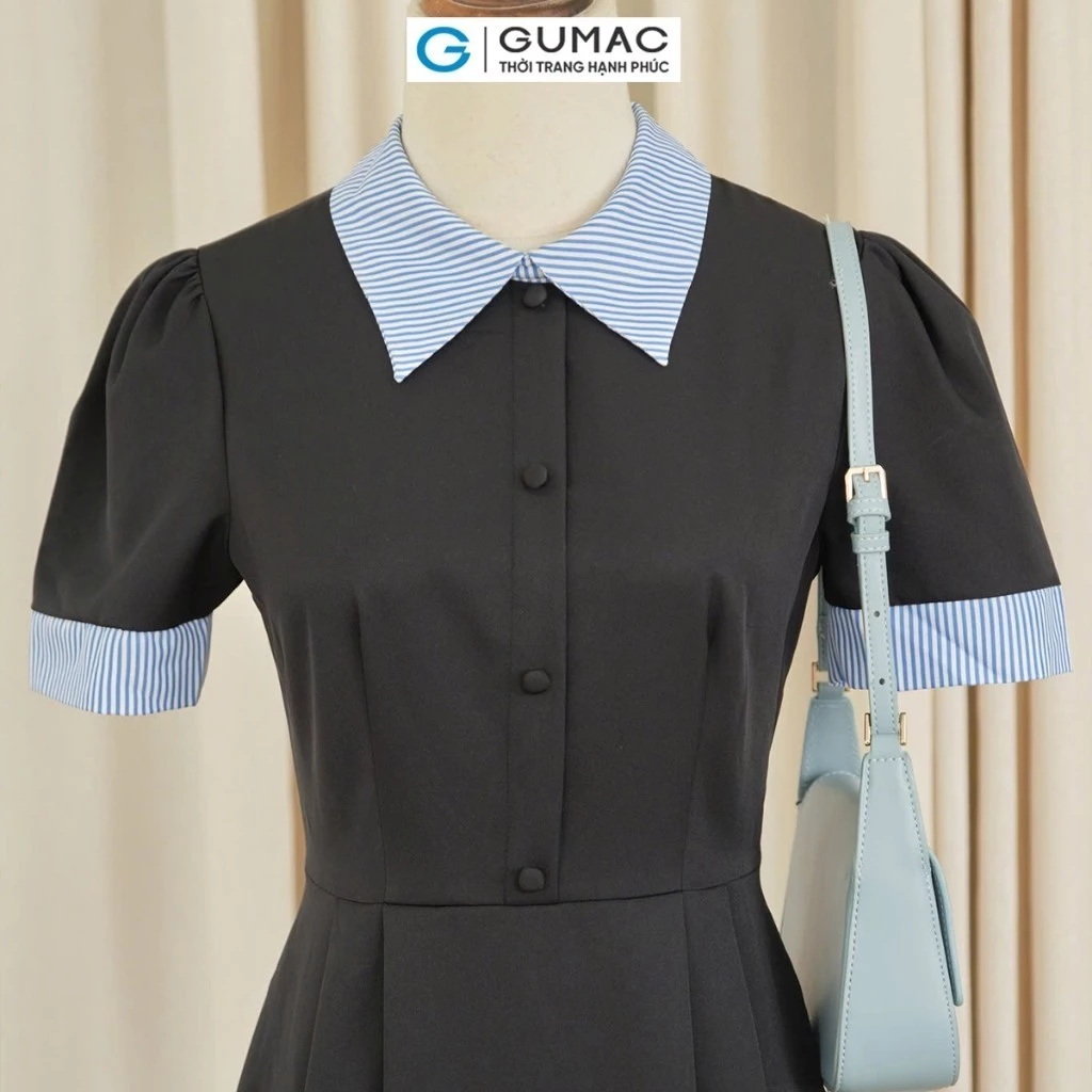 Đầm sơ mi phối sọc thời trang GUMAC LDE0823