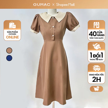 Đầm dáng A phối bâu thời trang GUMAC LDE0702