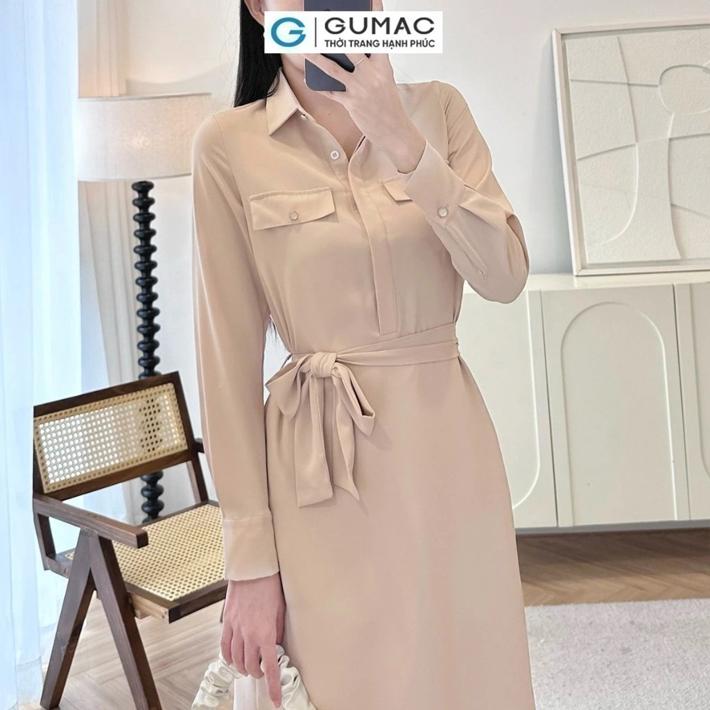 Đầm sơ mi nắp túi thời trang GUMAC DD12043