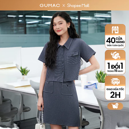 Set lẻ Áo cổ bẻ túi diễu GUMAC LAD1208 - Chân váy A túi diễu GUMAC VD03010 - LVD1209