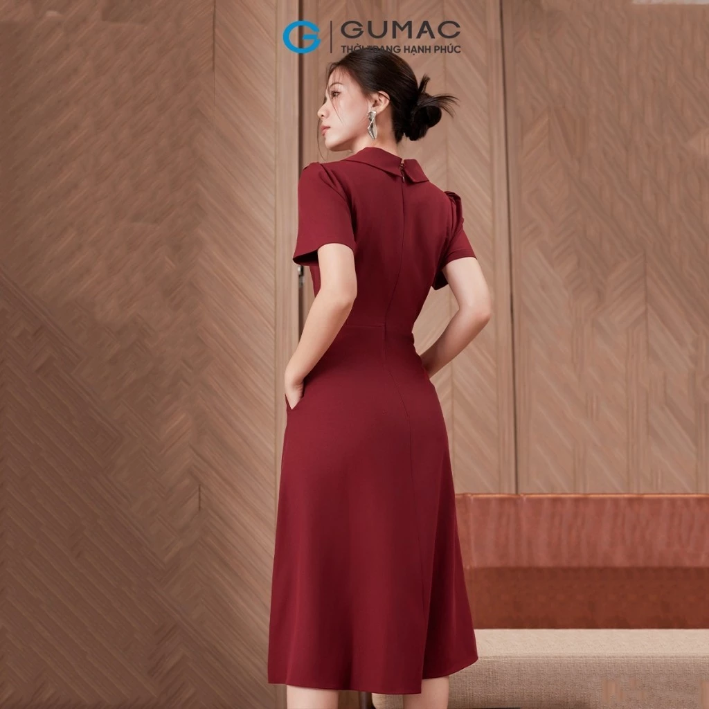 Đầm A lá cổ kiểu lệch thời trang GUMAC DE1005